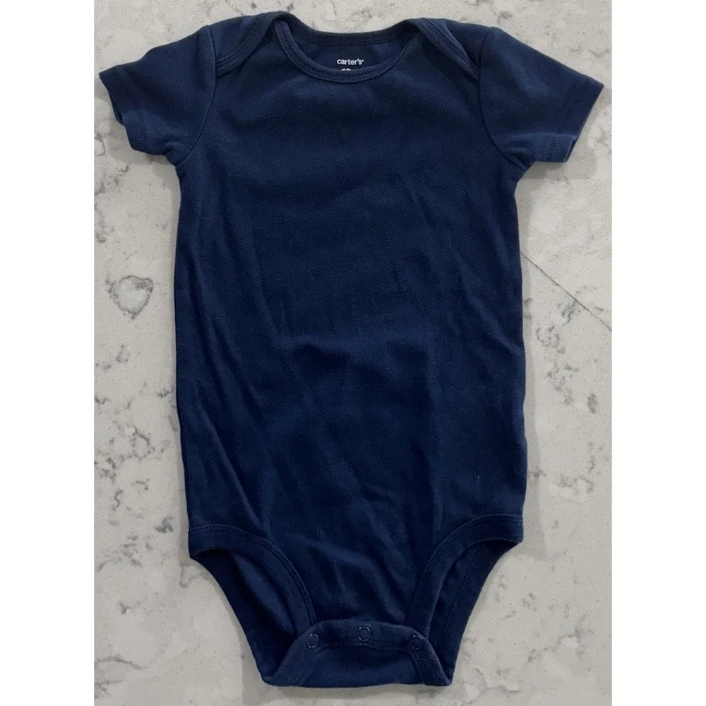 Carters Baby Boy Bodysuit Navy Blue Short Sleeve Cotton One Piece 18 Months